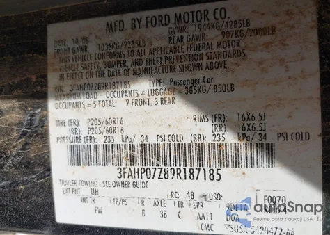2009 Ford Fusion Se из США, поврежденный, VIN 3FAHP07Z89R187185